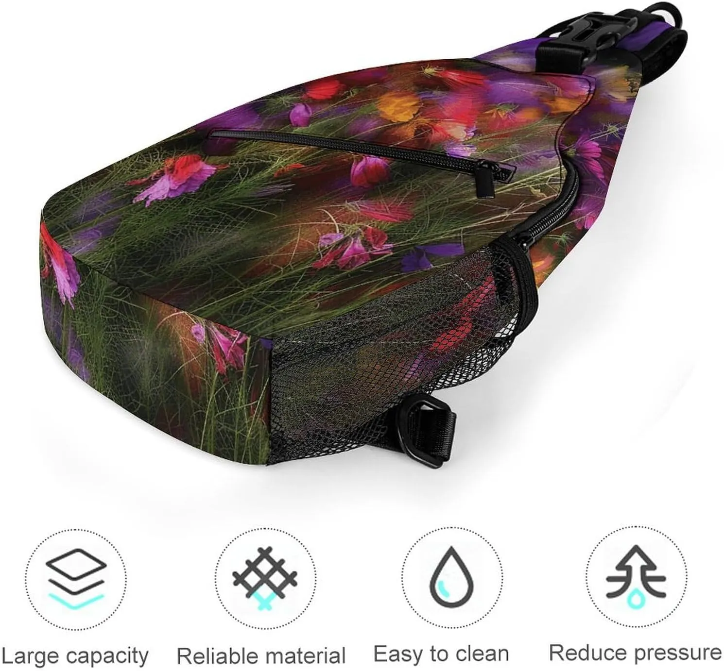 Sling Bag for Women Men Chest Bag Abstract Flower Field Daypack Fanny Pack Cross Body Bag for Traveling