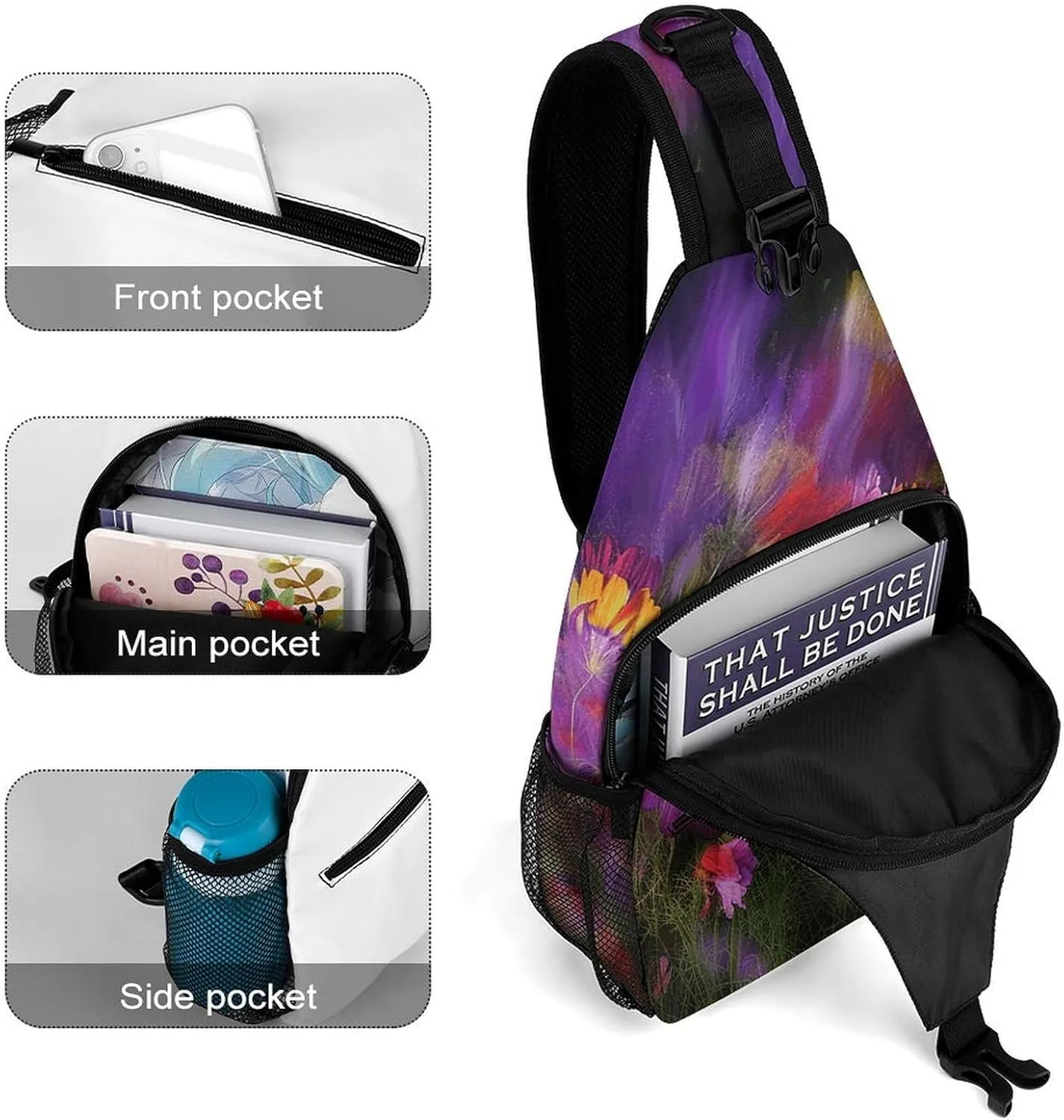 Sling Bag for Women Men Chest Bag Abstract Flower Field Daypack Fanny Pack Cross Body Bag for Traveling