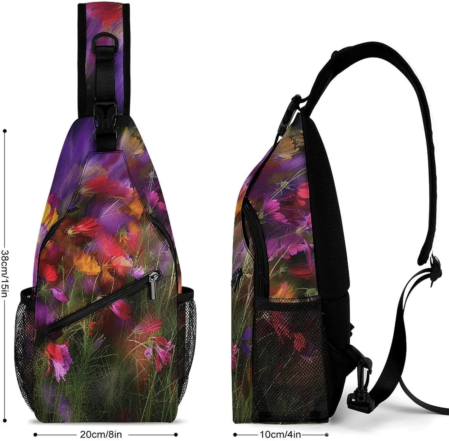 Sling Bag for Women Men Chest Bag Abstract Flower Field Daypack Fanny Pack Cross Body Bag for Traveling