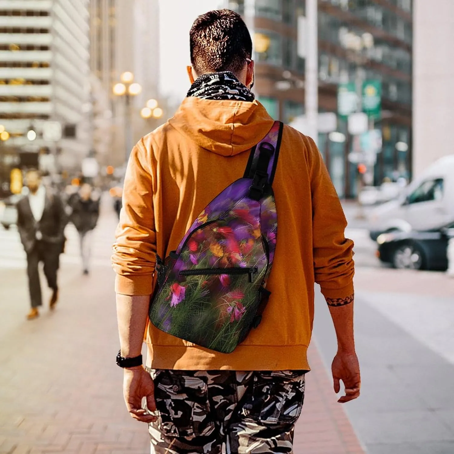 Sling Bag for Women Men Chest Bag Abstract Flower Field Daypack Fanny Pack Cross Body Bag for Traveling