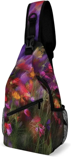 Sling Bag for Women Men Chest Bag Abstract Flower Field Daypack Fanny Pack Cross Body Bag for Traveling