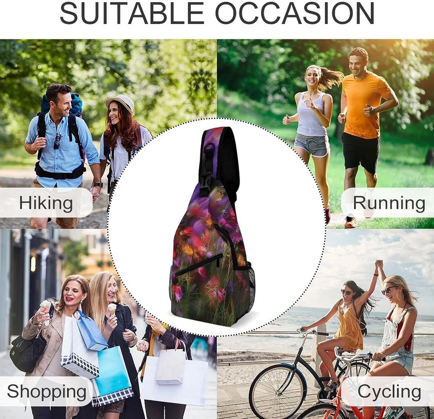 Sling Bag for Women Men Chest Bag Abstract Flower Field Daypack Fanny Pack Cross Body Bag for Traveling