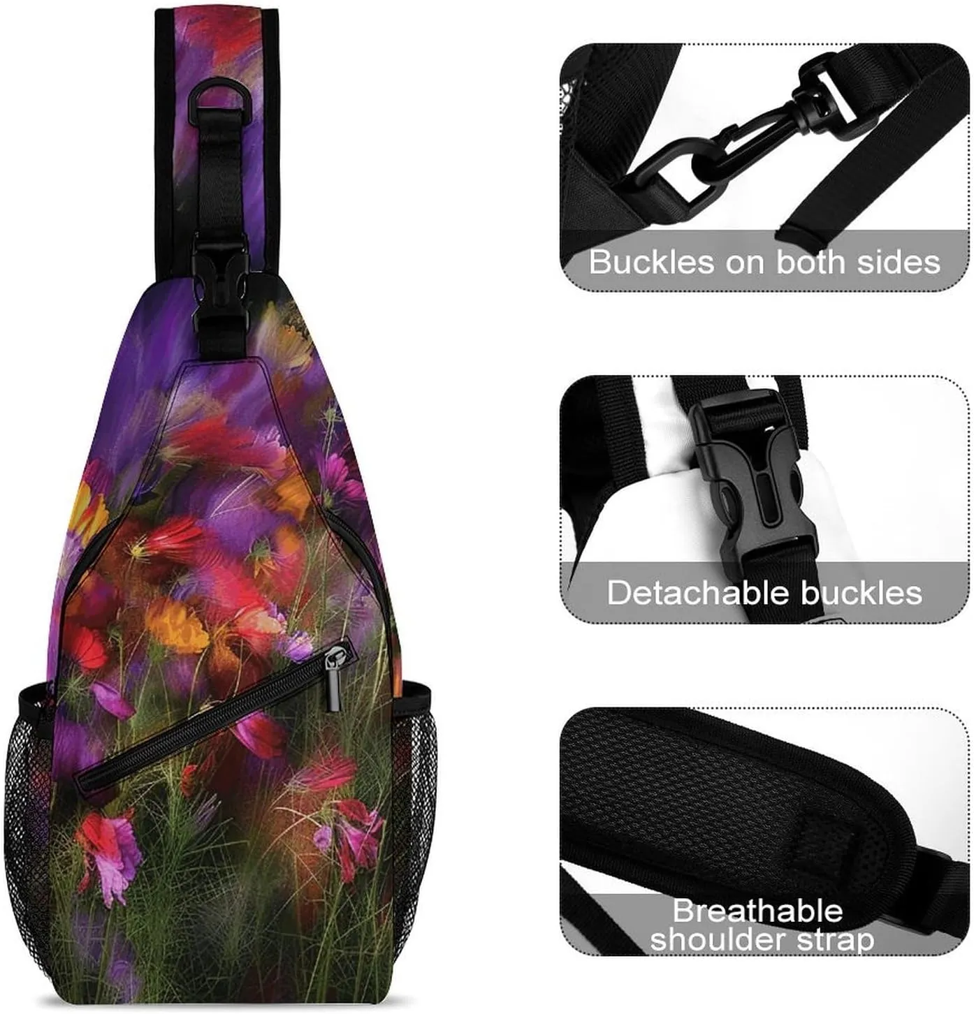 Sling Bag for Women Men Chest Bag Abstract Flower Field Daypack Fanny Pack Cross Body Bag for Traveling