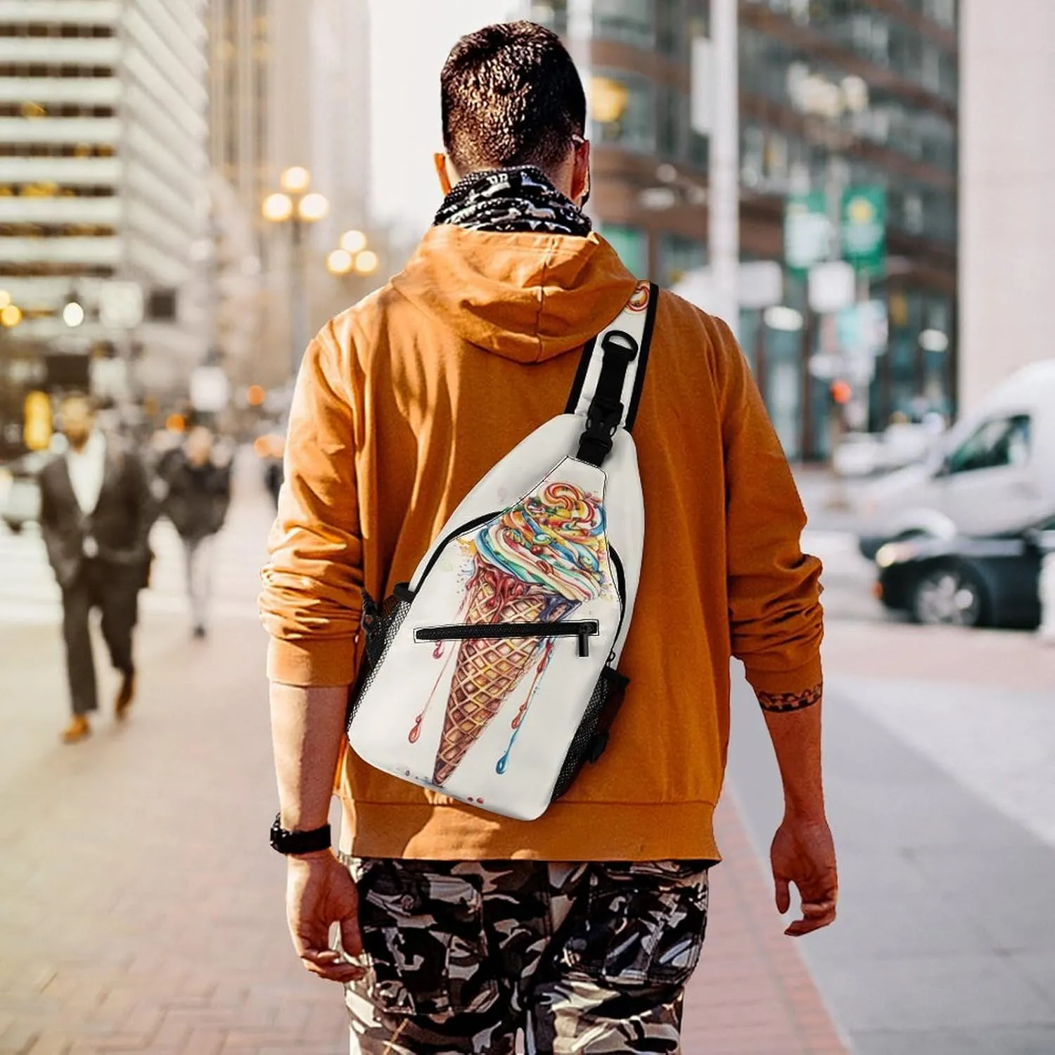 Sling Bag for Women Men Chest Bag Candy Ice Cream Daypack Fanny Pack Cross Body Bag for Traveling