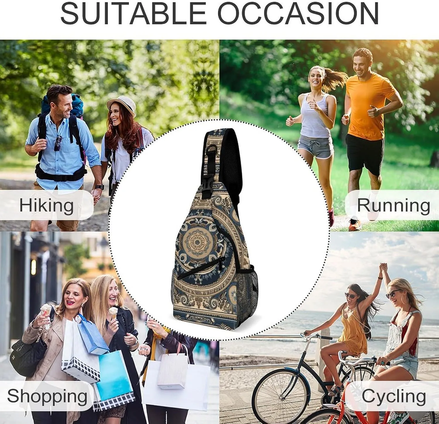 Sling Bag for Women Men Chest Bag Complex Patterns Daypack Fanny Pack Cross Body Bag for Traveling