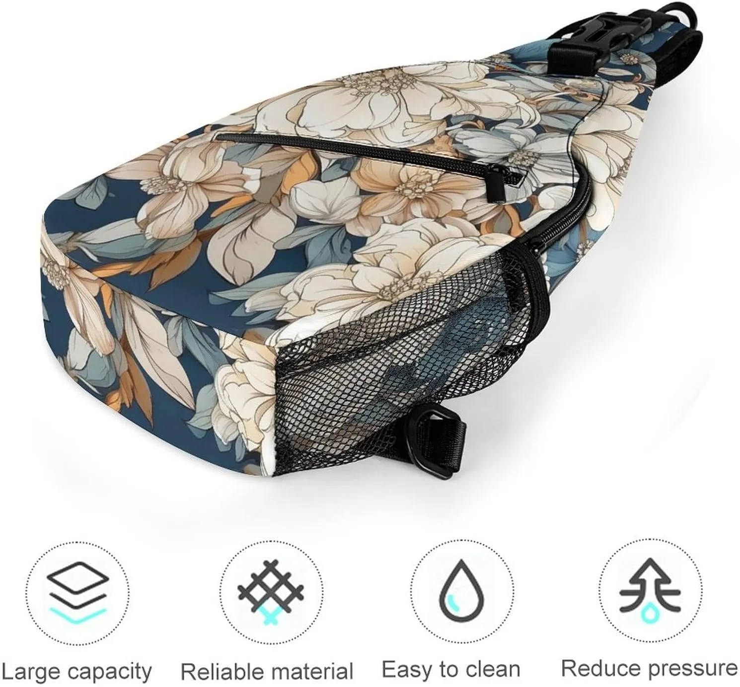 Sling Bag for Women Men Chest Bag Flower on Blue Background Daypack Fanny Pack Cross Body Bag for Traveling