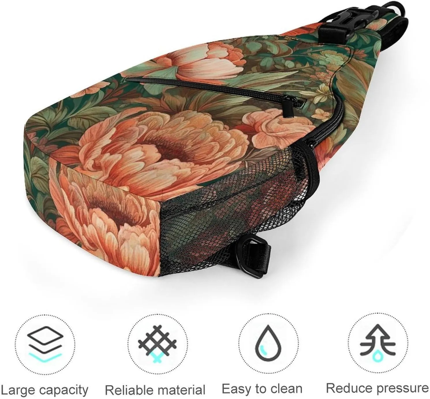 Sling Bag for Women Men Chest Bag Green Floral Pattern Daypack Fanny Pack Cross Body Bag for Traveling