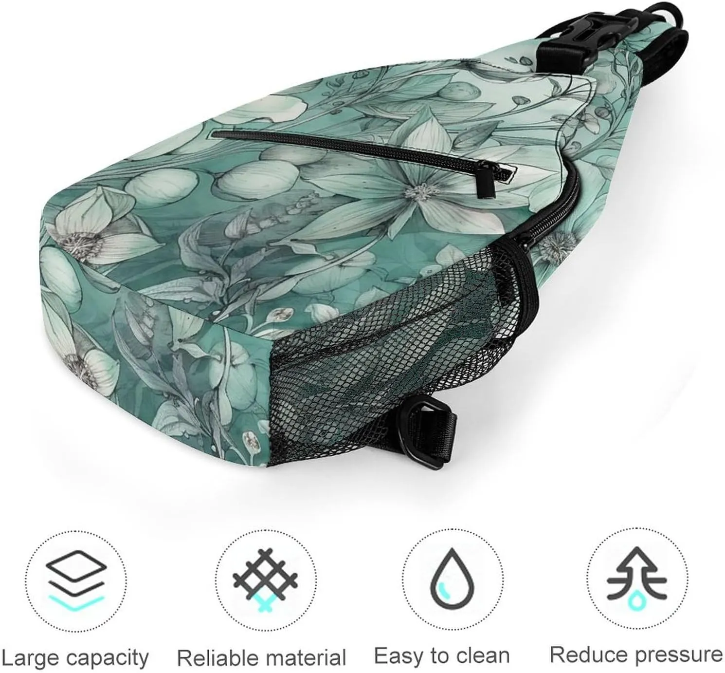 Sling Bag for Women Men Chest Bag Mint Green Floral Daypack Fanny Pack Cross Body Bag for Traveling