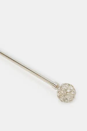 Sliver Extendable Single Curtain Rod With Cut Out Finial