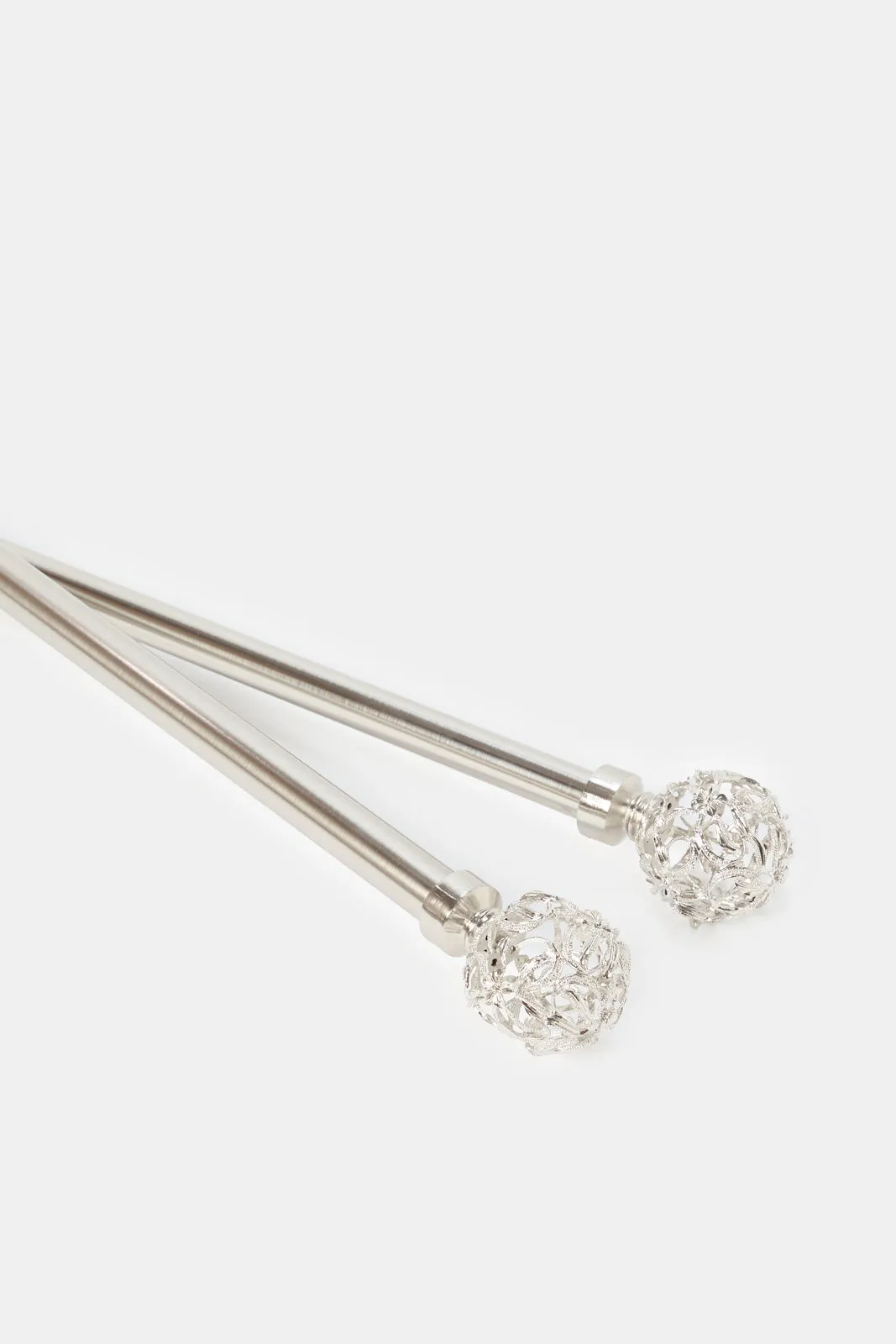Sliver Extendable Single Curtain Rod With Cut Out Finial