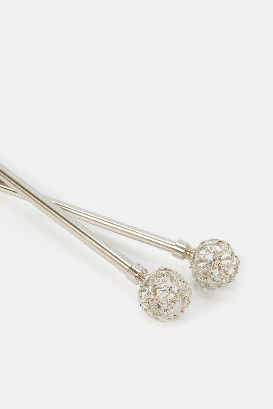Sliver Extendable Single Curtain Rod With Cut Out Finial
