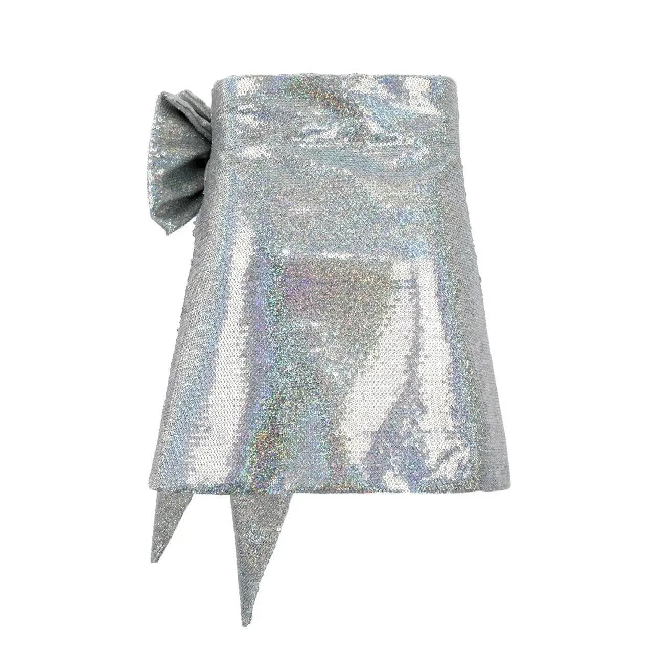 Sparkling Silver Sequin Bow Skirt