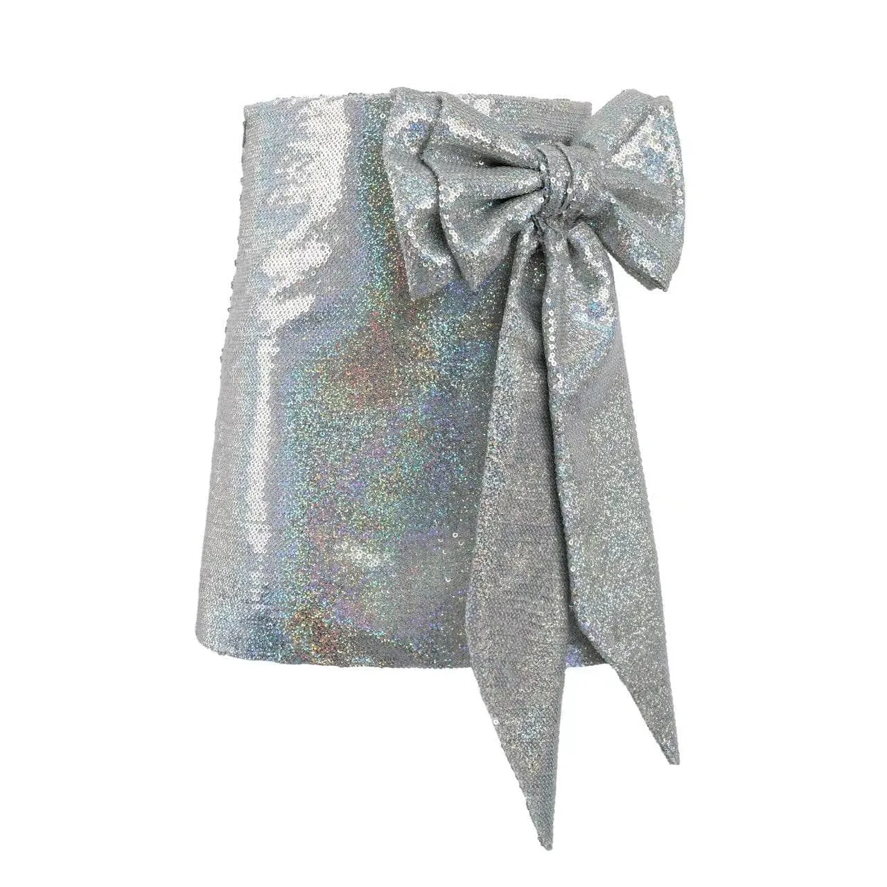 Sparkling Silver Sequin Bow Skirt