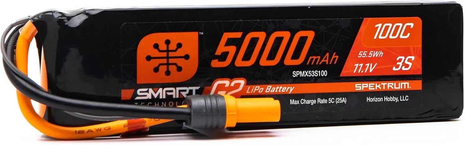 Spektrum 11.1V 5000mAh 3S 100C Smart G2 LiPo Battery: IC5, SPMX53S100,Multi