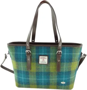 'Spey' Large Tote Bag in Sea Blue And Green Check, Sea Blue and Green Check