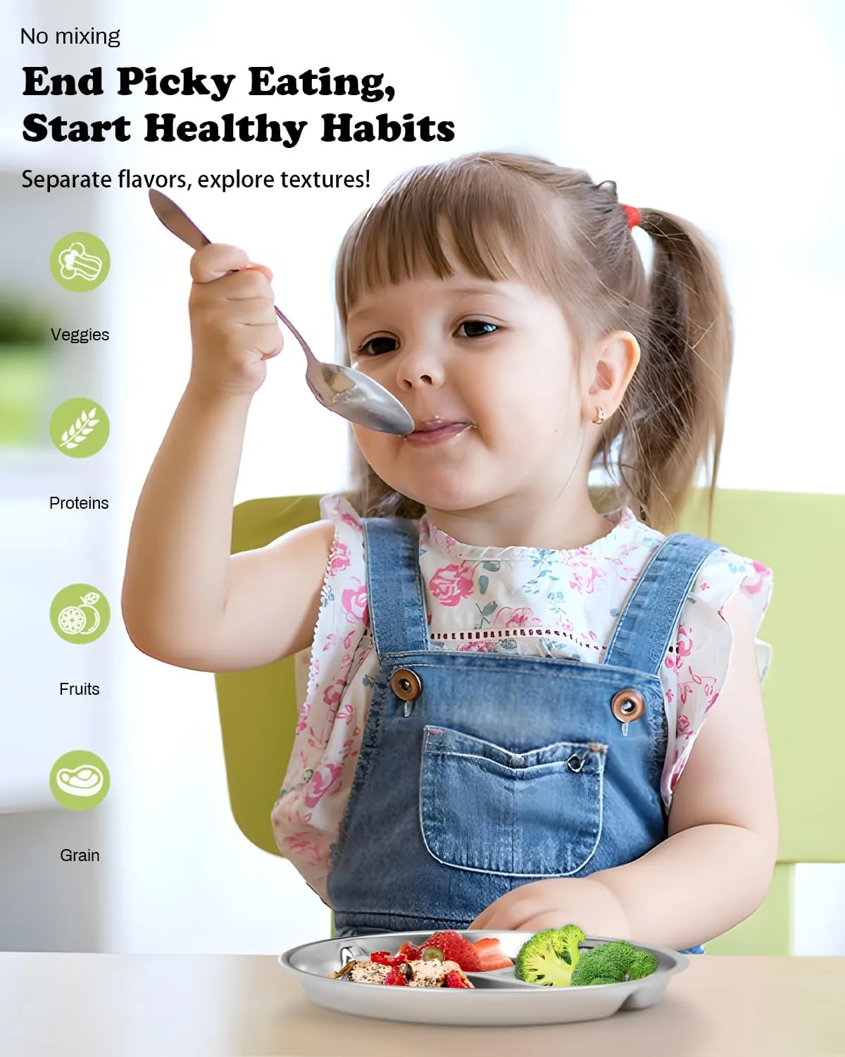 Stainless Steel Kids Plates 2 Packs, 8" Divided Toddlers portion control Plate, Non Toxic & BPA Free |Unbreakable |Dishwasher Safe Baby Snack Dish for Solid Starts Self-Feeding