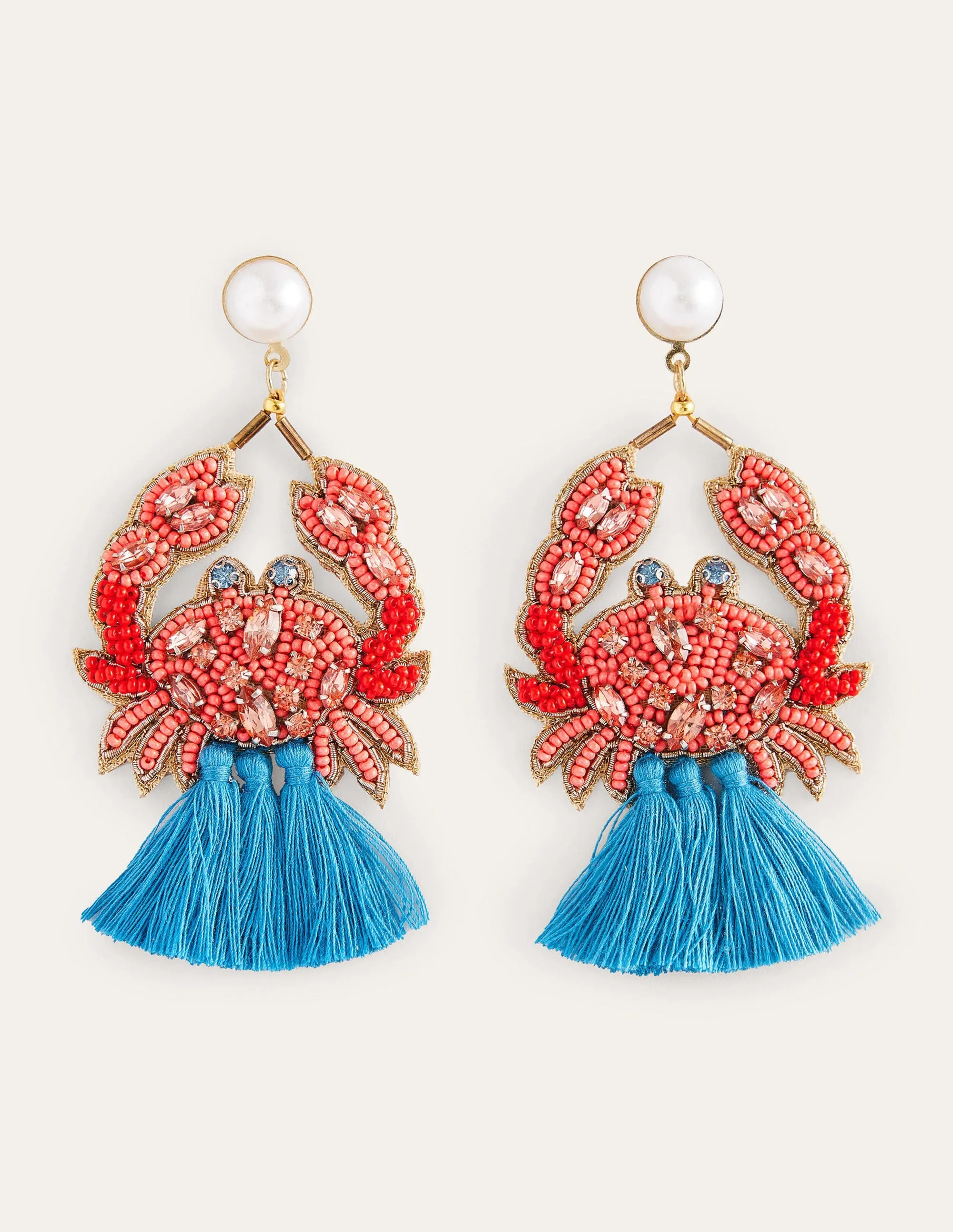 Statement Embellished Earrings-Crab