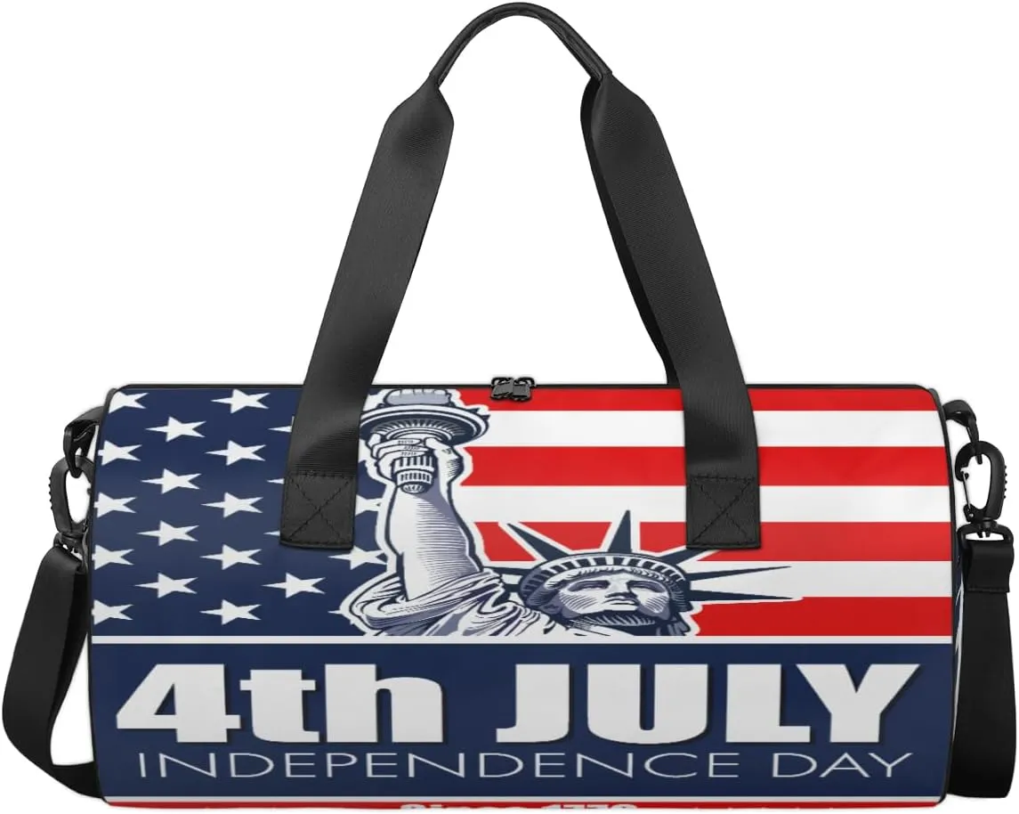 Statue Of Liberty Usa Flag Travel Duffel Bag Independence Day Sports Gym Bag Men Women Sports Travel Luggage Bag 17.6”×9”×9 “ Duffel Bag Weekend Overnight Gym Bag Nvenient For Carrying