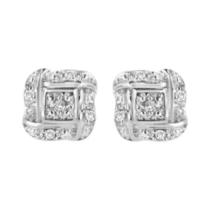 Sterling Silver Round Cut Diamond Square Stud Earrings (0.04 cttw, H-I Color, I2-I3 Clarity)