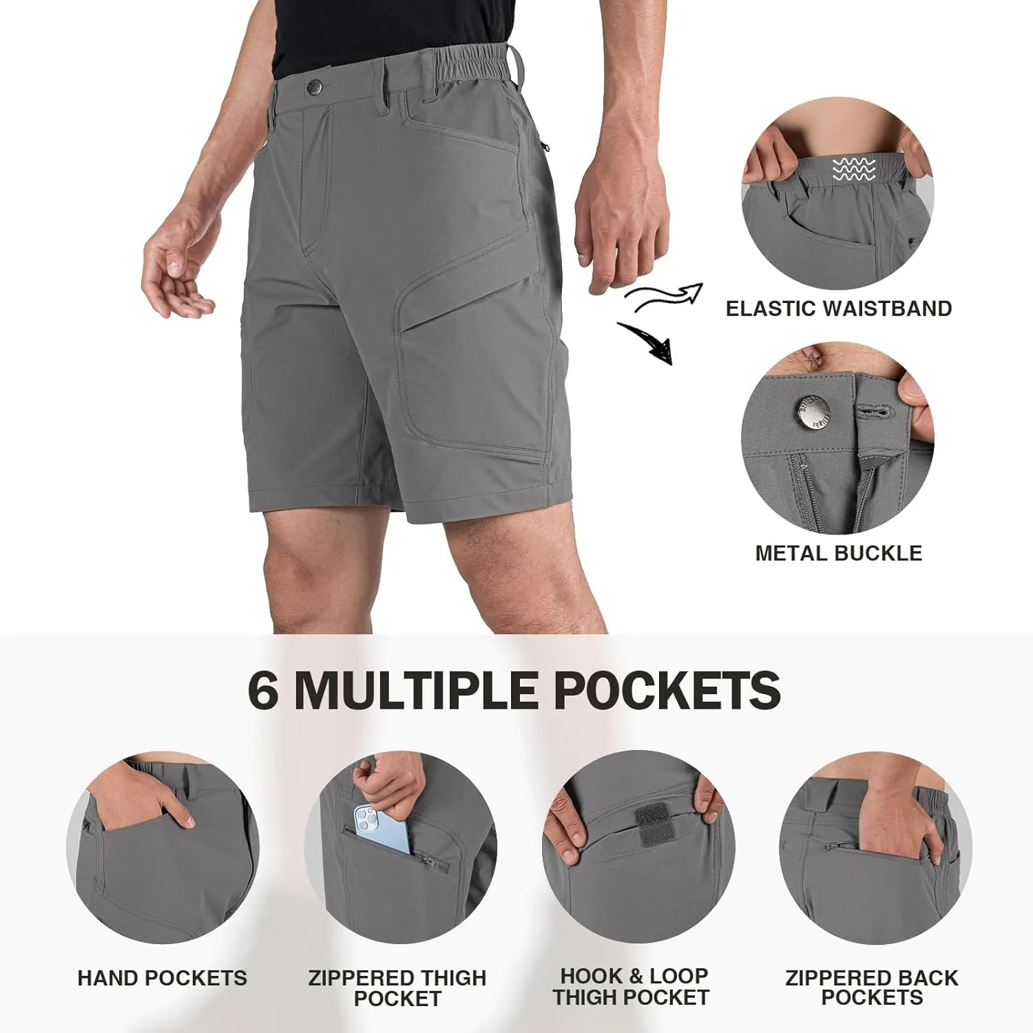 Stlight Men's Hiking Cargo Shorts Quick Dry Lightweight Tactical Shorts with Multi Pocket for Camping Fishing Golf