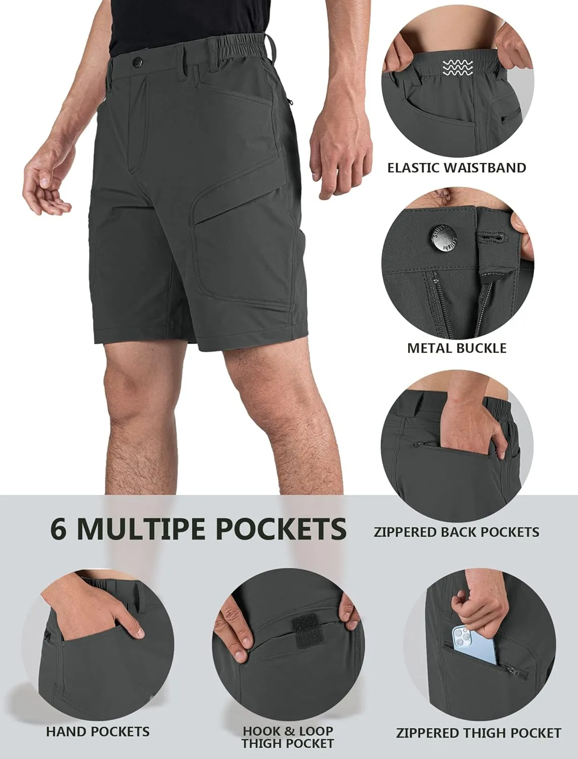 Stlight Men's Hiking Cargo Shorts Quick Dry Lightweight Tactical Shorts with Multi Pocket for Camping Fishing Golf