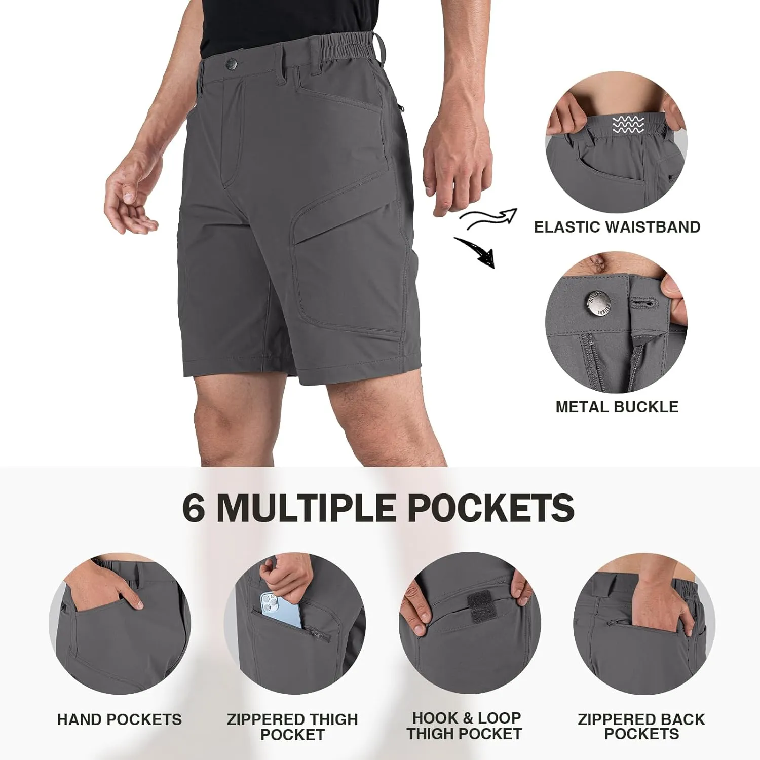 Stlight Men's Hiking Cargo Shorts Quick Dry Lightweight Tactical Shorts with Multi Pocket for Camping Fishing Golf