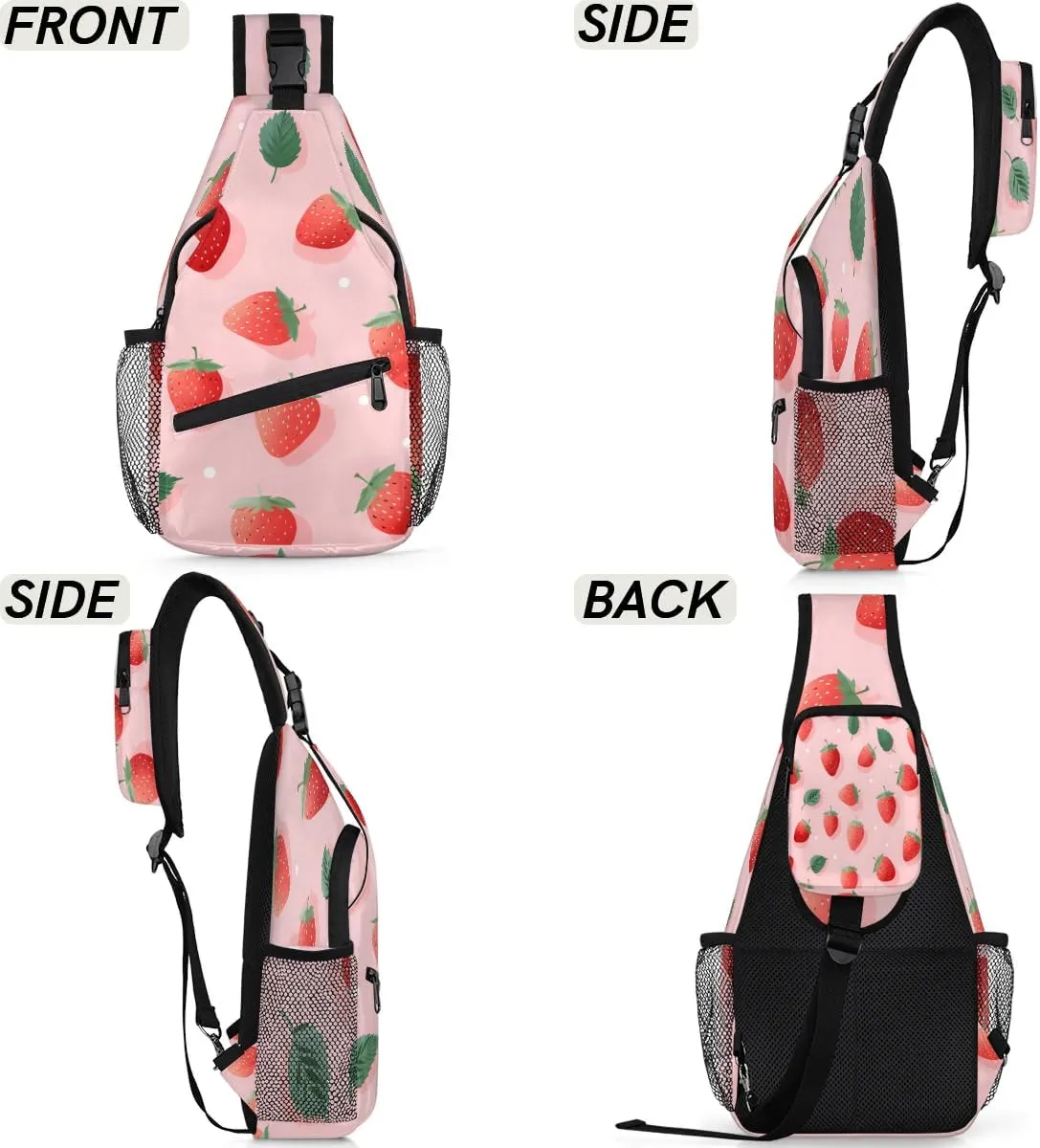 Strawberry Leaves Sling Bag for Women Men, Waterproof Crossbody Sling Backpack Travel Outdoor Sports Chest Bag