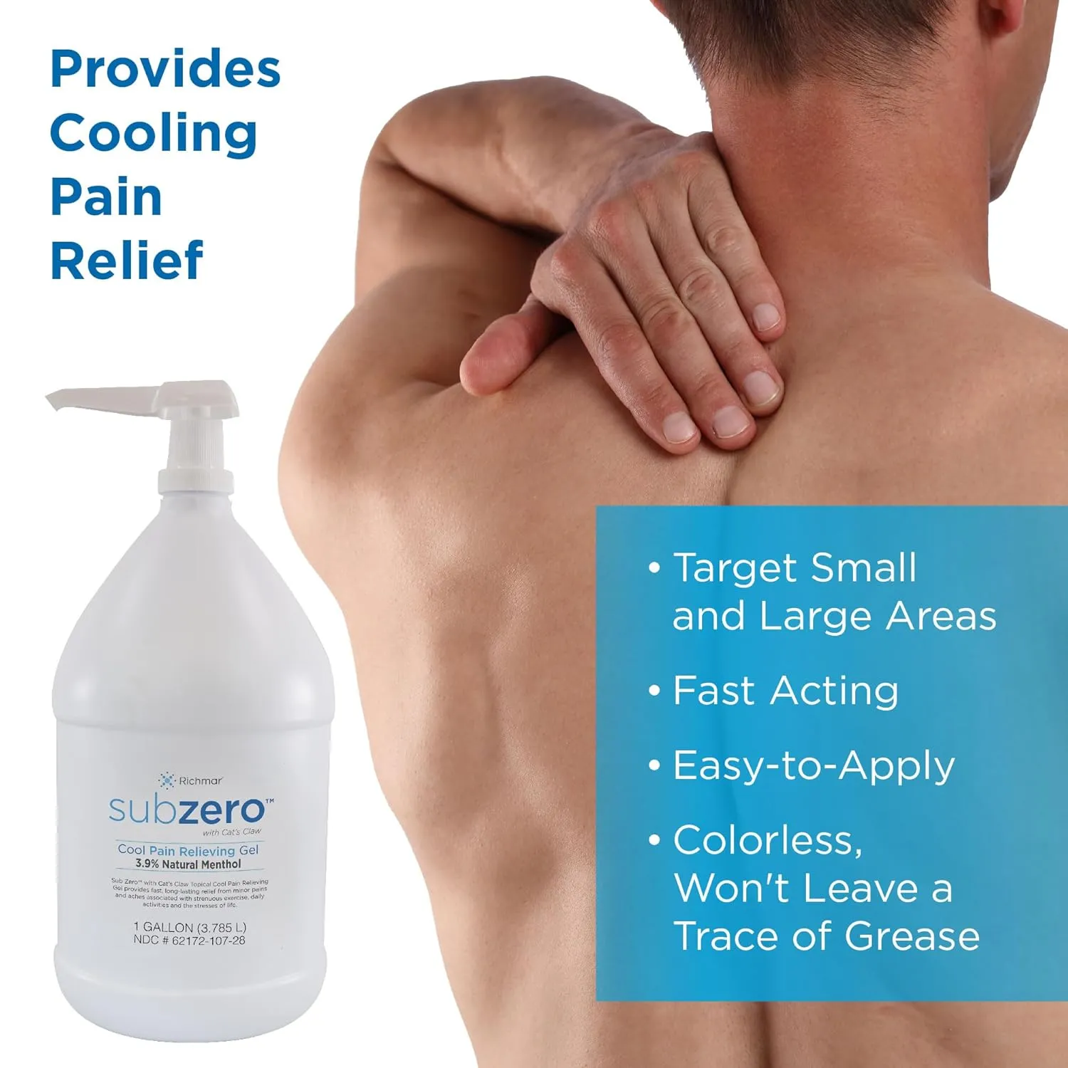 Sub Zero Cooling Pain Relief Gel, 1-Gallon Bottle with Pump - Joint Relief and Nerve Pain Relief Cream for Muscle Deep Pain Relief and Arthritis Relief