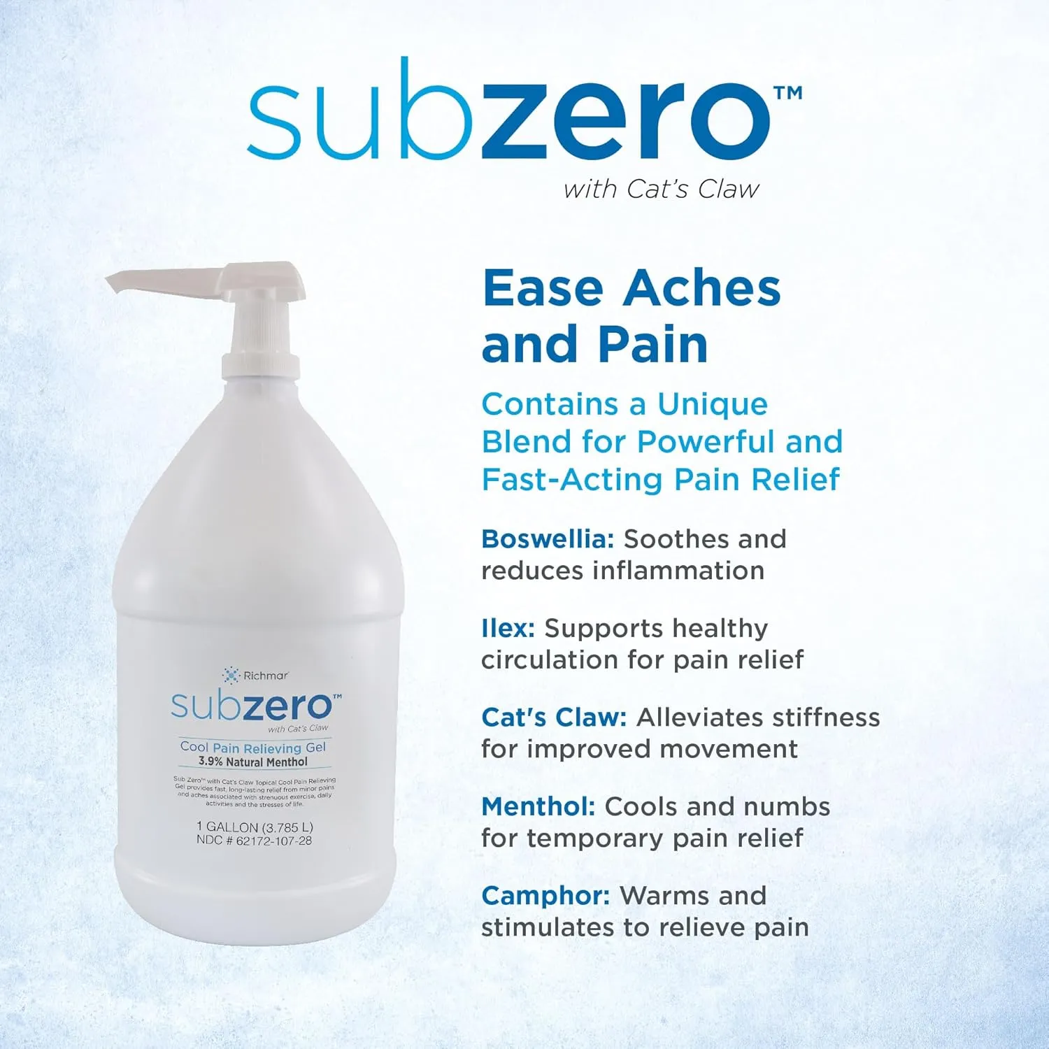 Sub Zero Cooling Pain Relief Gel, 1-Gallon Bottle with Pump - Joint Relief and Nerve Pain Relief Cream for Muscle Deep Pain Relief and Arthritis Relief