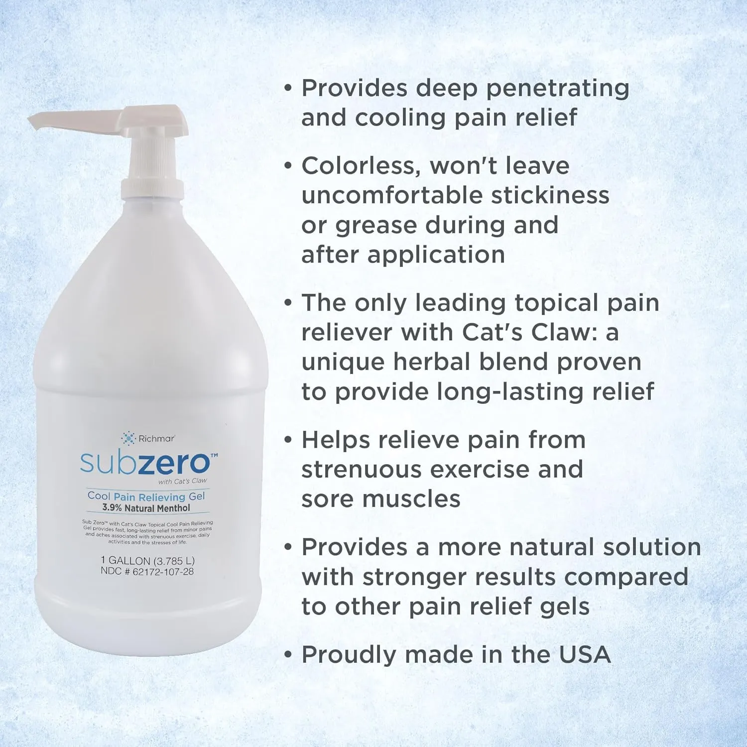 Sub Zero Cooling Pain Relief Gel, 1-Gallon Bottle with Pump - Joint Relief and Nerve Pain Relief Cream for Muscle Deep Pain Relief and Arthritis Relief