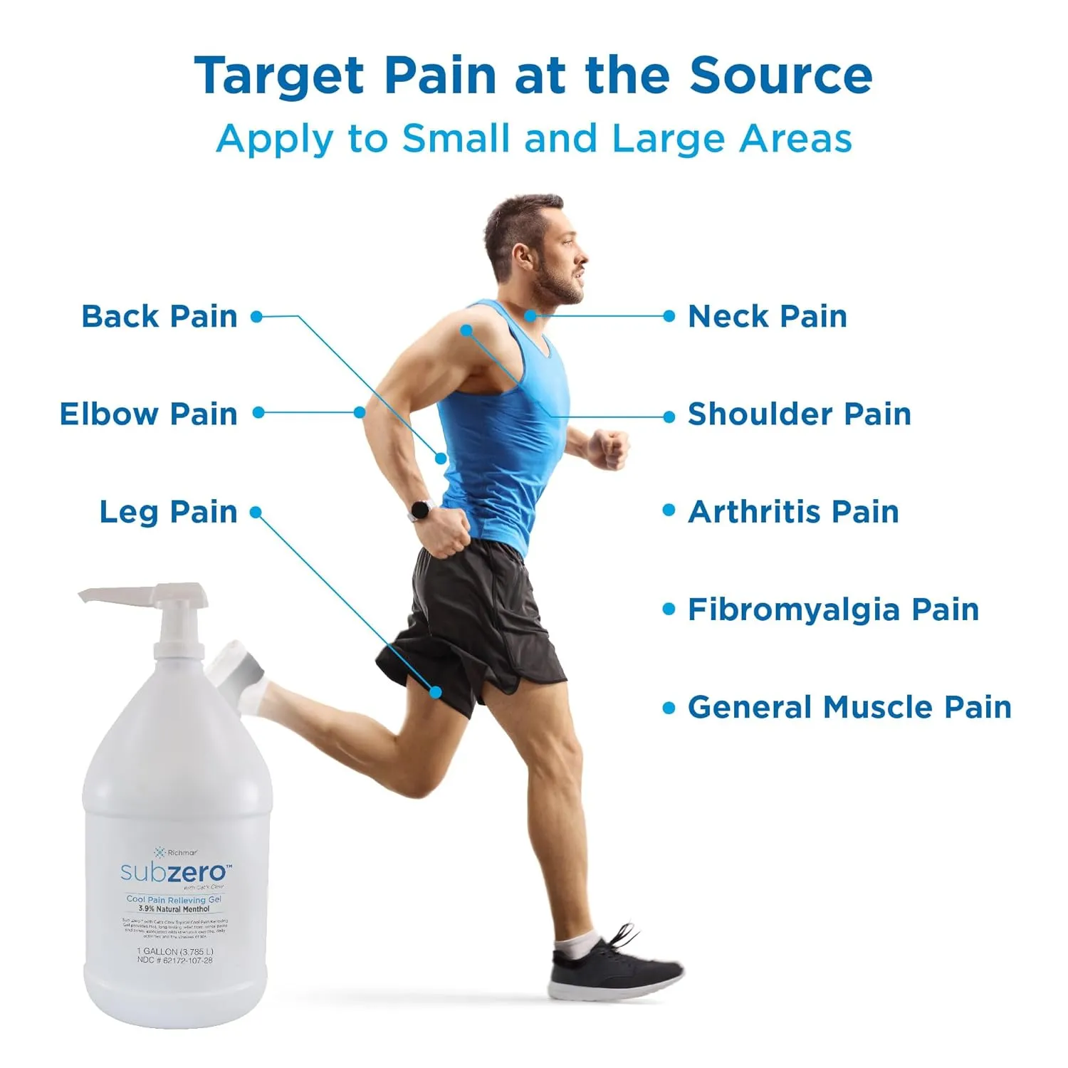 Sub Zero Cooling Pain Relief Gel, 1-Gallon Bottle with Pump - Joint Relief and Nerve Pain Relief Cream for Muscle Deep Pain Relief and Arthritis Relief