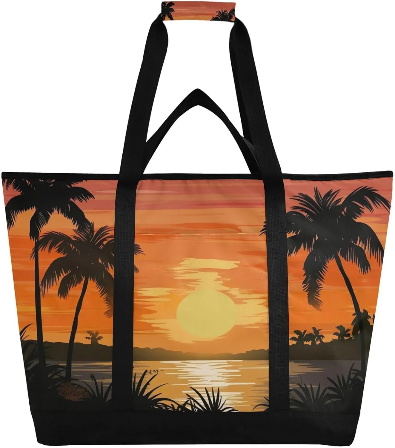 Sunset Tree Reusable Insulated Lunchbox Cooler Bag, Leakproof Kitchen Grocery Bag Collapsible Portable Cooler Tote Bag for Picnic, Camping, Office, Travel