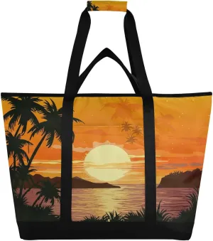 Sunset Tree Reusable Insulated Lunchbox Cooler Bag, Leakproof Kitchen Grocery Bag Collapsible Portable Cooler Tote Bag for Picnic, Camping, Office, Travel