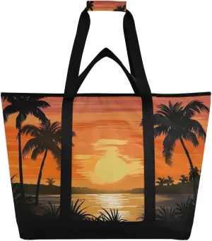 Sunset Tree Reusable Insulated Lunchbox Cooler Bag, Leakproof Kitchen Grocery Bag Collapsible Portable Cooler Tote Bag for Picnic, Camping, Office, Travel