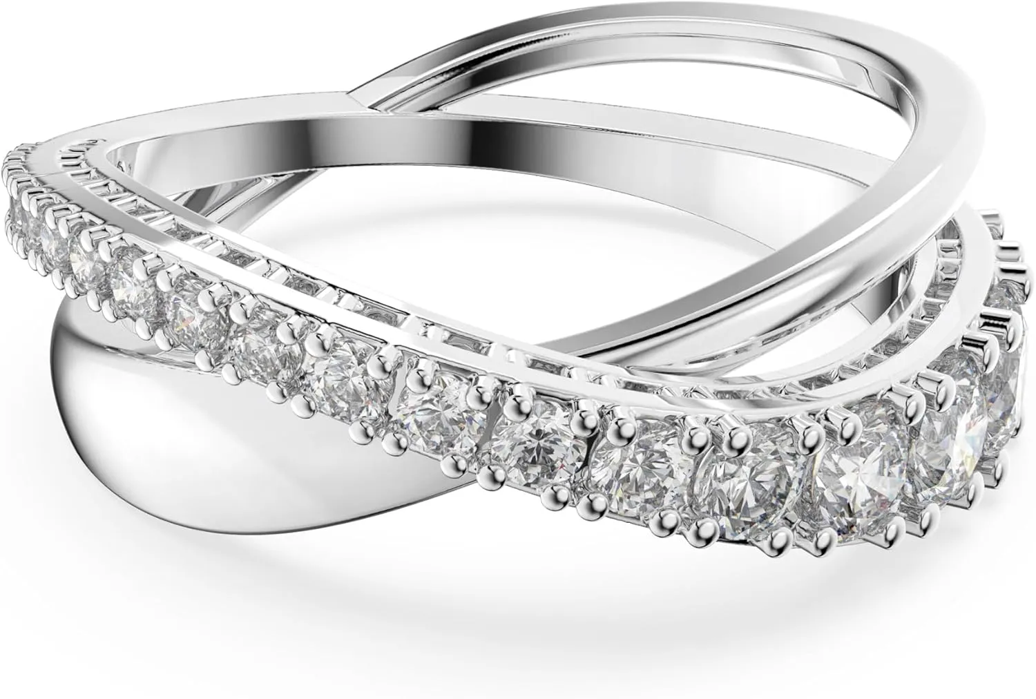 Swarovski Hyperbola Ring, Round Cut, Clear, Rhodium Finished; Size: Us 9; Eu 60