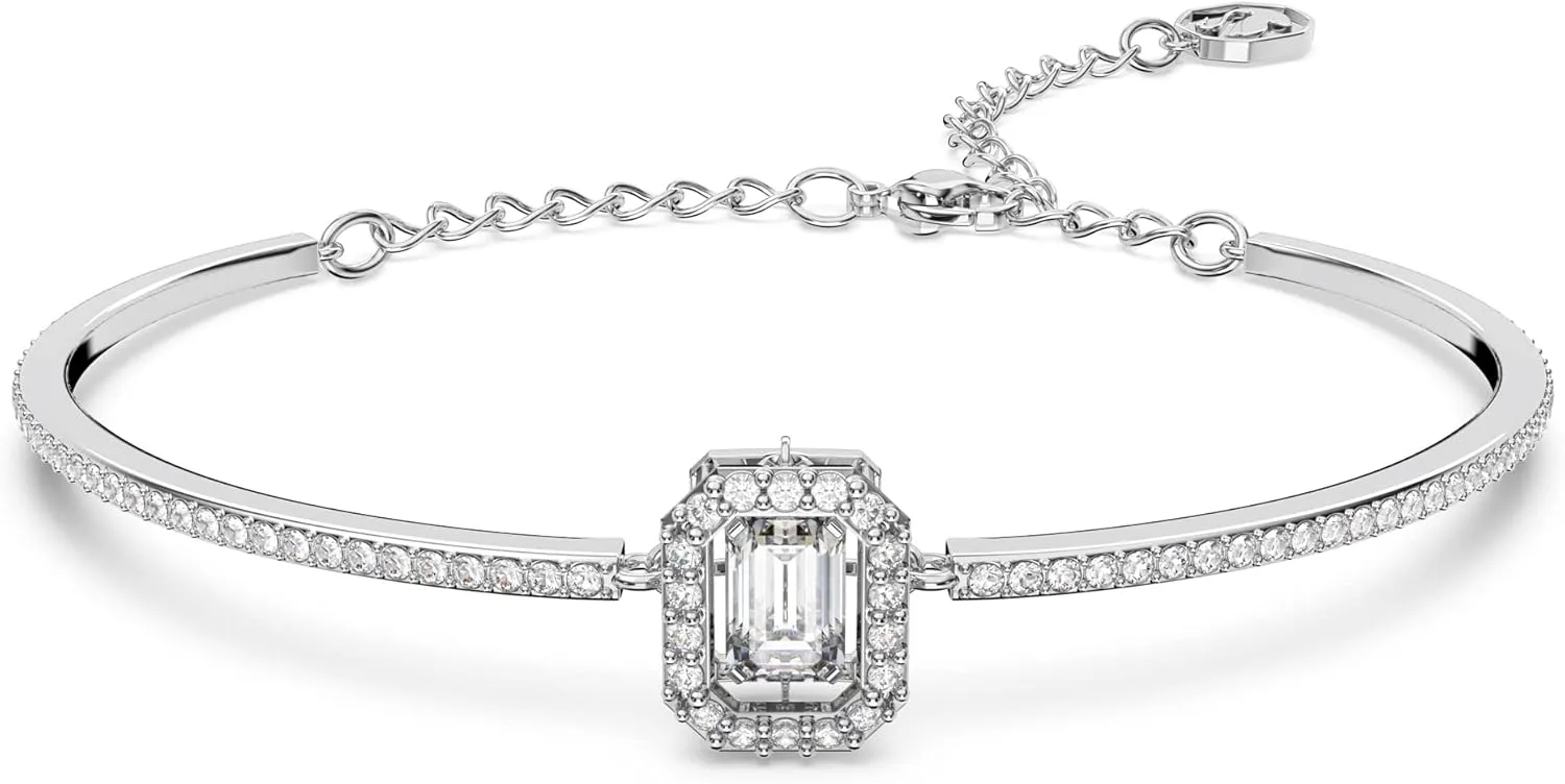 Swarovski Una Bangle, Octagon cut, White, Rhodium Finished