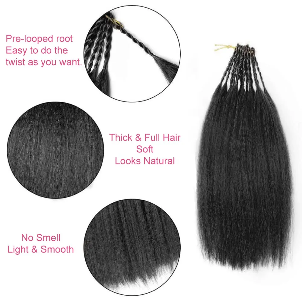 Synthetic Kinky Straight Crochet Braid Hair with Adjustable Pre-looped Yaki straight Crochet Braiding Hair Extension for Black Women 6 Packs 14 Inches 96 Roots 1B#