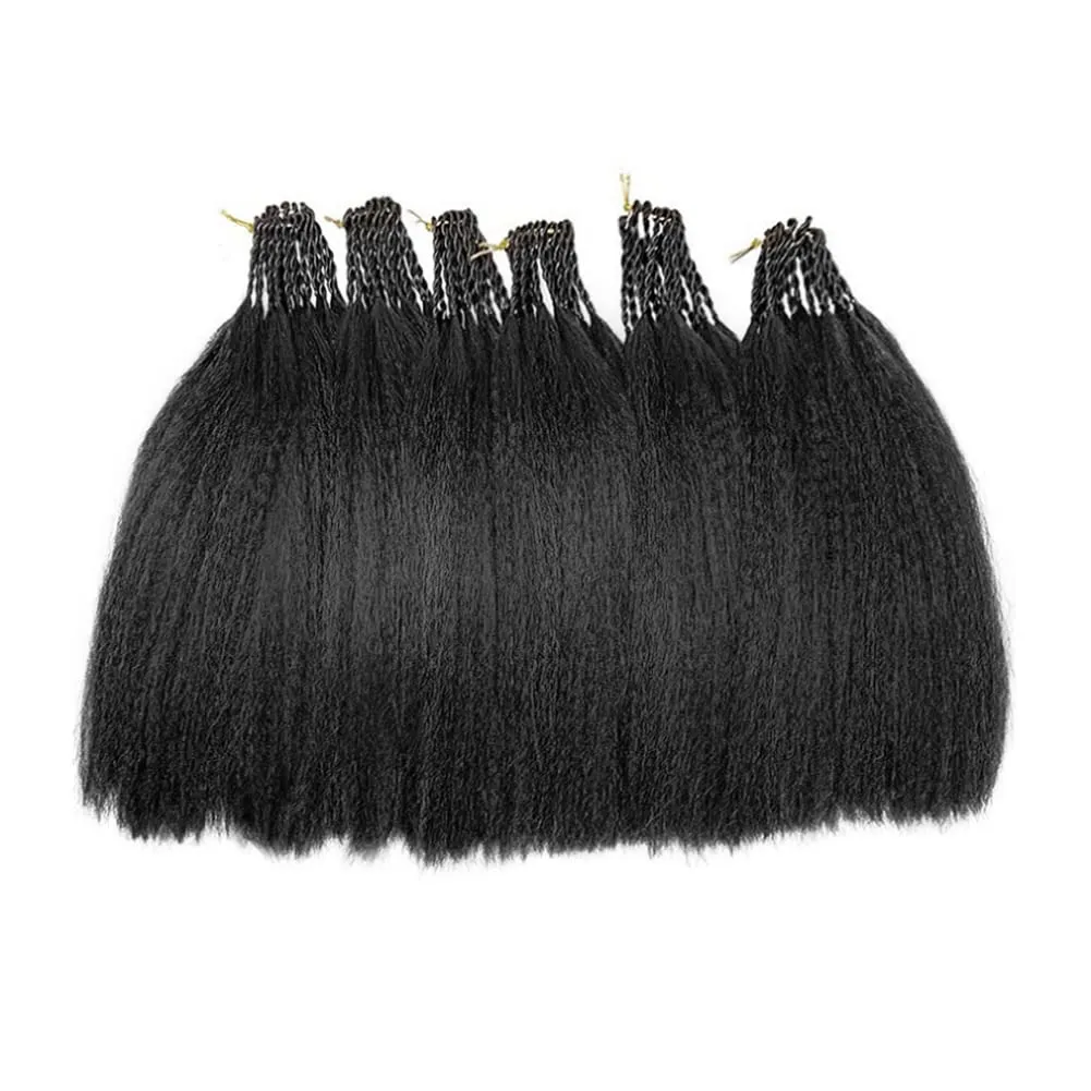 Synthetic Kinky Straight Crochet Braid Hair with Adjustable Pre-looped Yaki straight Crochet Braiding Hair Extension for Black Women 6 Packs 14 Inches 96 Roots 1B#