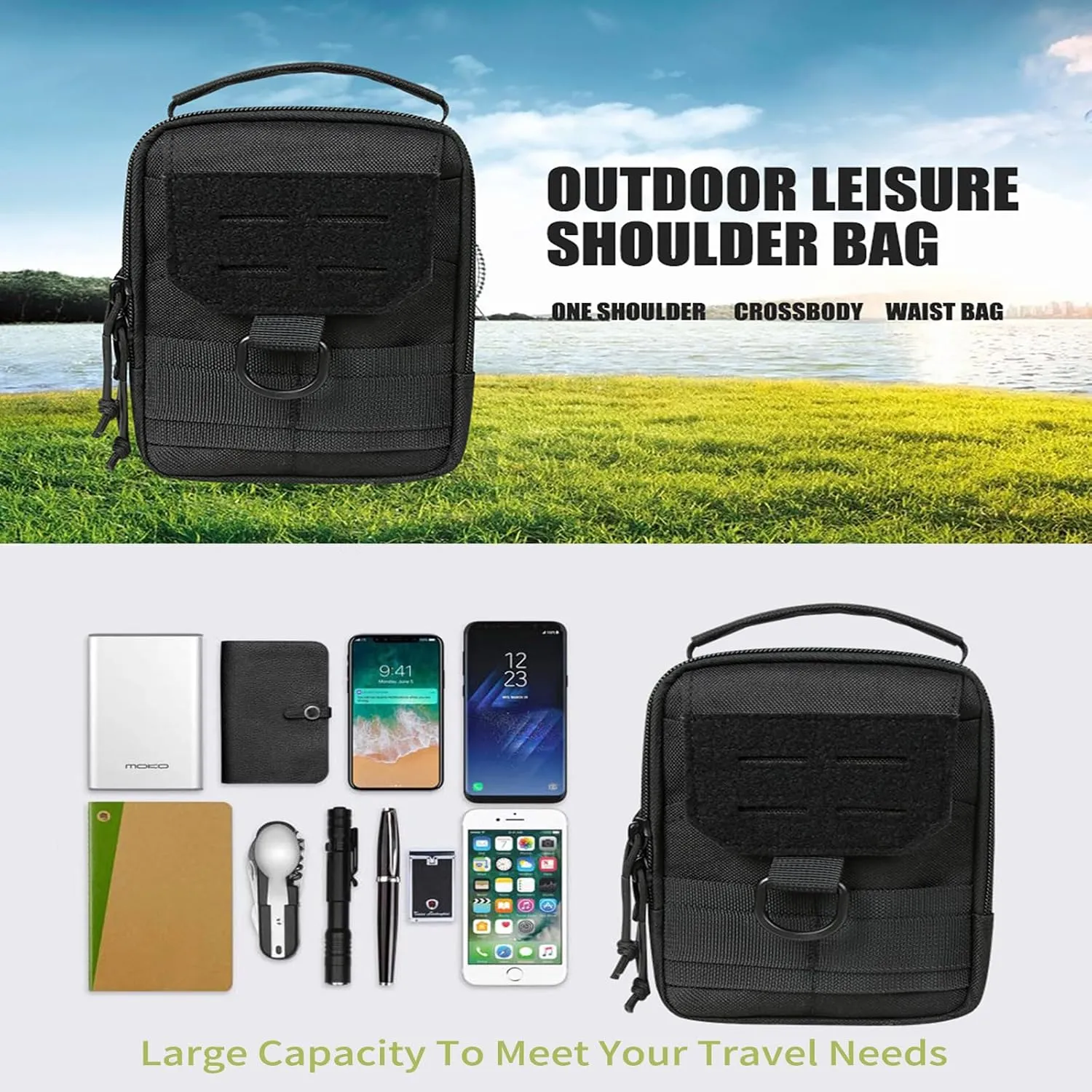 Tactical Emergency Kit Outdoor EDC Waist Pack Multifunctional Shoulder Crossbody Bag Practical Gadget Organizer for Outdoor Sports Hiking Camping Hunting Traveling Fishing Kit