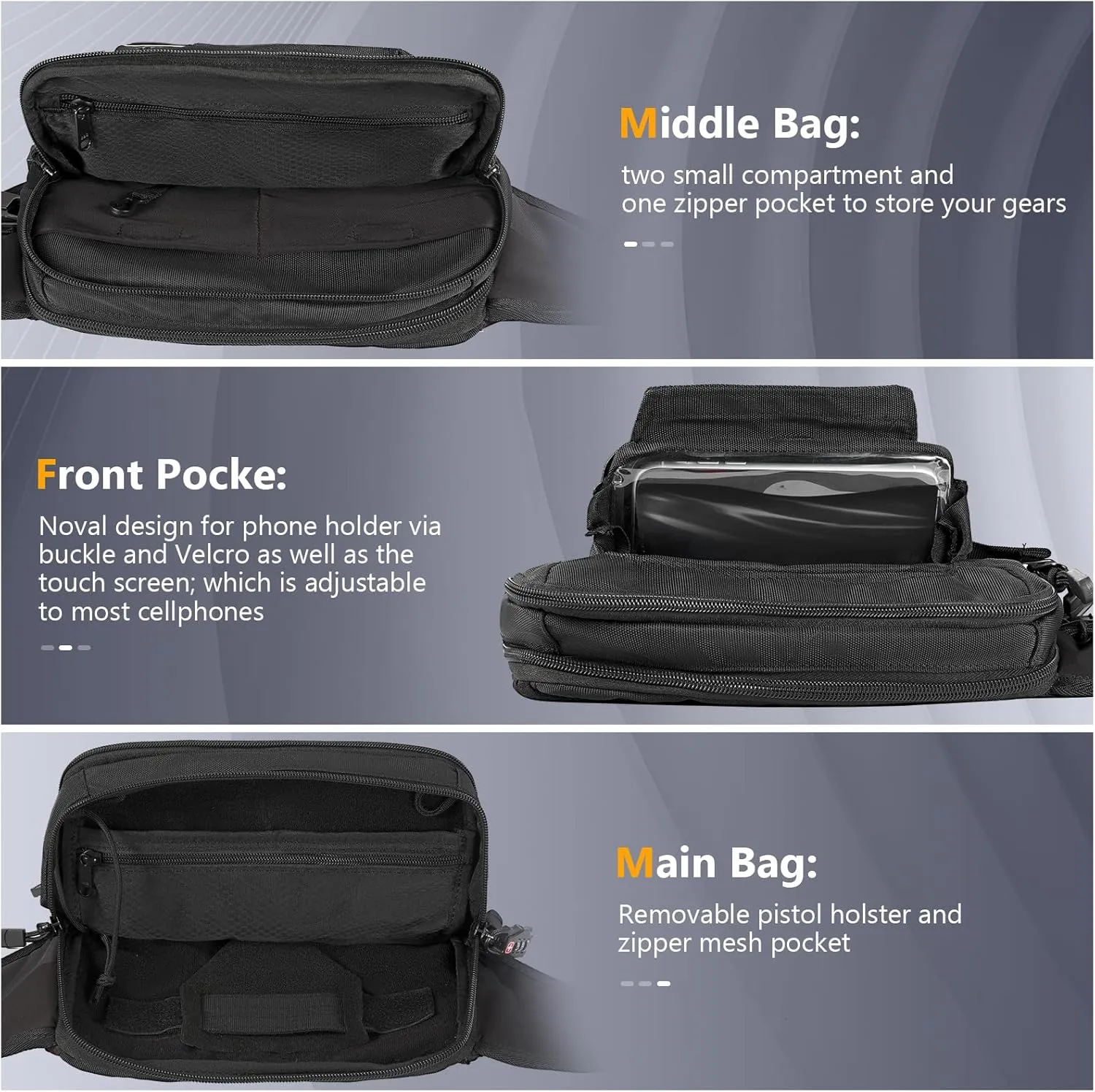 Tactical Fanny Pack for Concealed Carry Sling Bag CCW Crossbody Waist Bag for Men&Women EDC Gear with Adjustable Strap&Touch Screen (ACU black)
