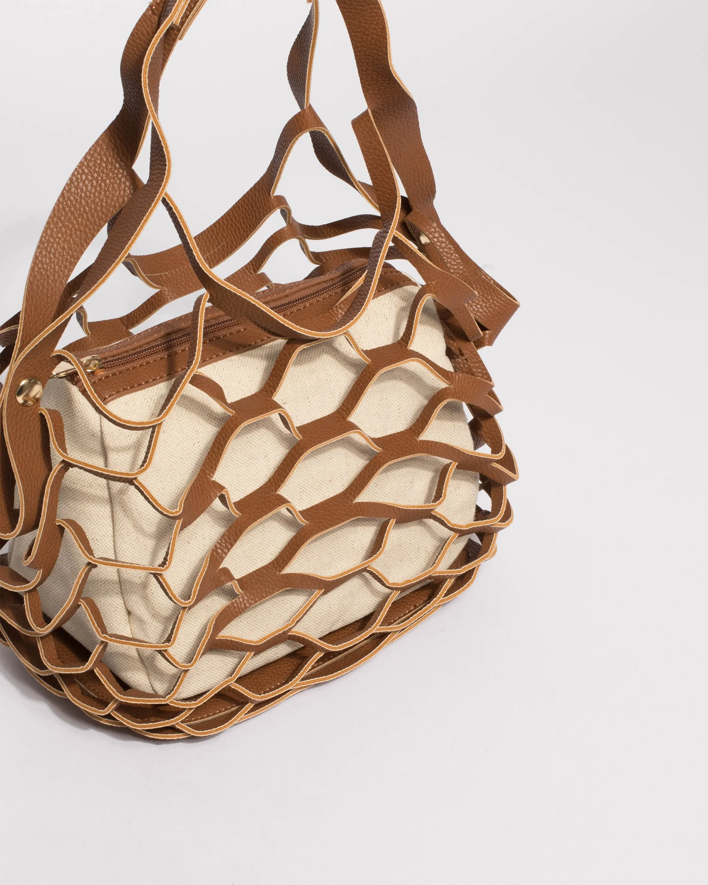 Tan And Natural Summer Essential Net Bag