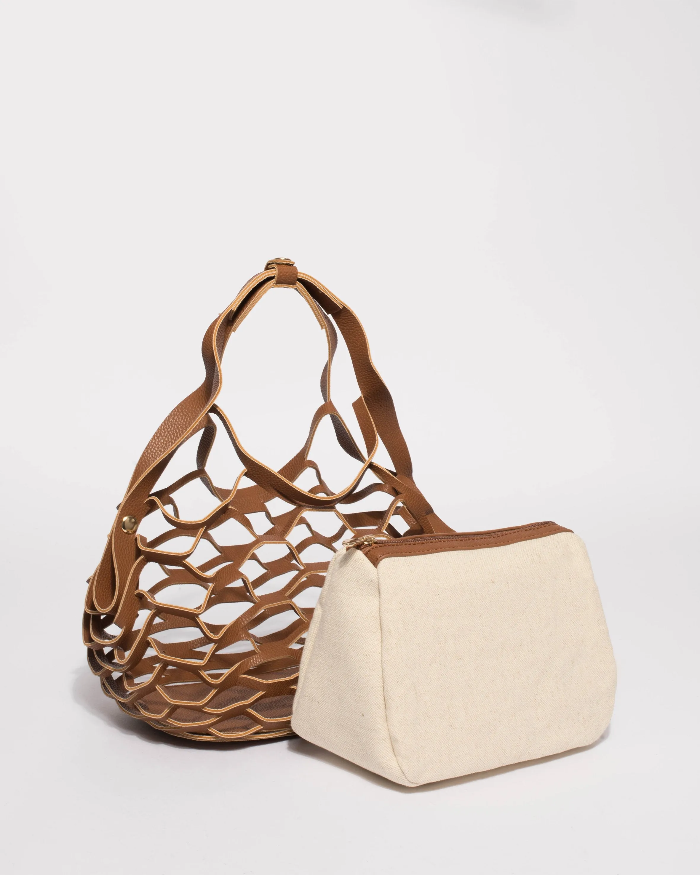 Tan And Natural Summer Essential Net Bag