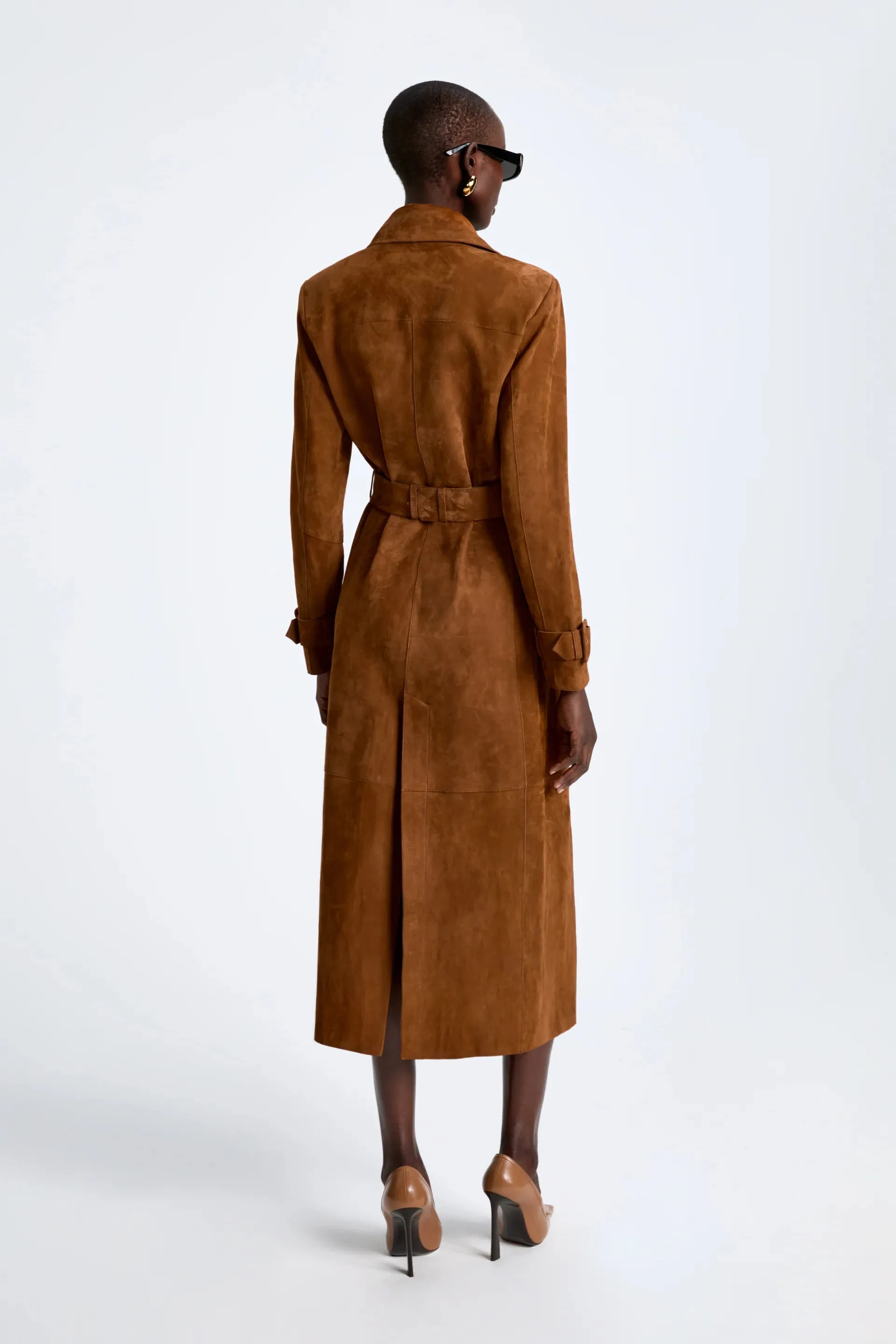 Tate Belted Double-Breasted Suede Trench Coat