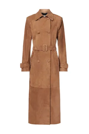 Tate Belted Double-Breasted Suede Trench Coat