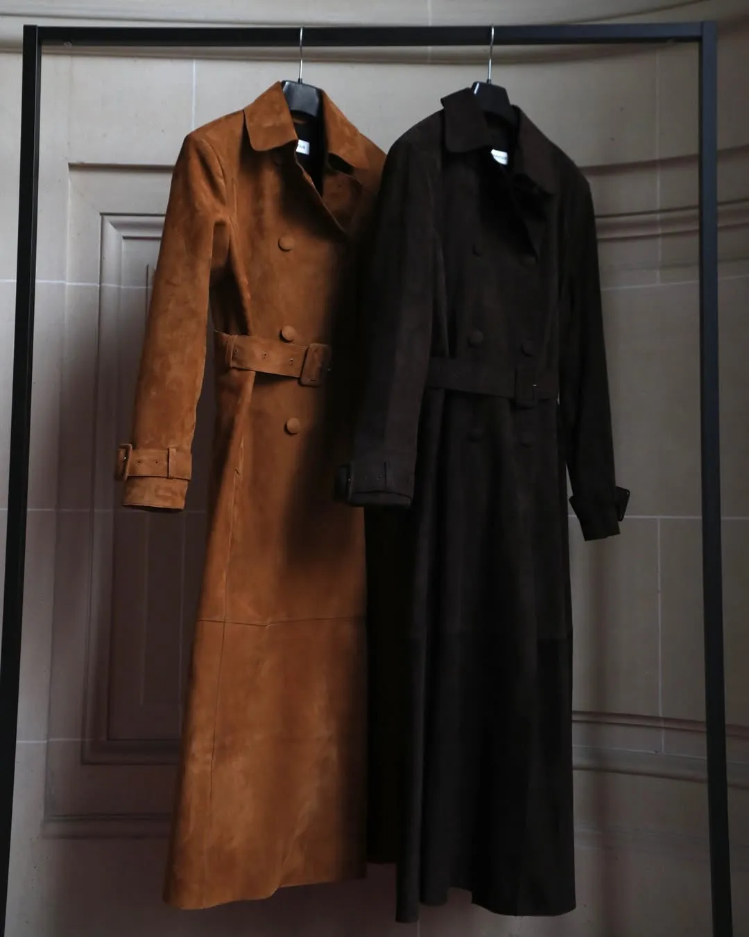 Tate Belted Double-Breasted Suede Trench Coat