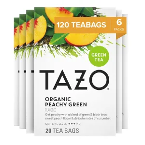 TAZO Organic Peachy Green Tea Bags, Caffeinated Tea, 120 Total Bags (20ct - Pack of 6)