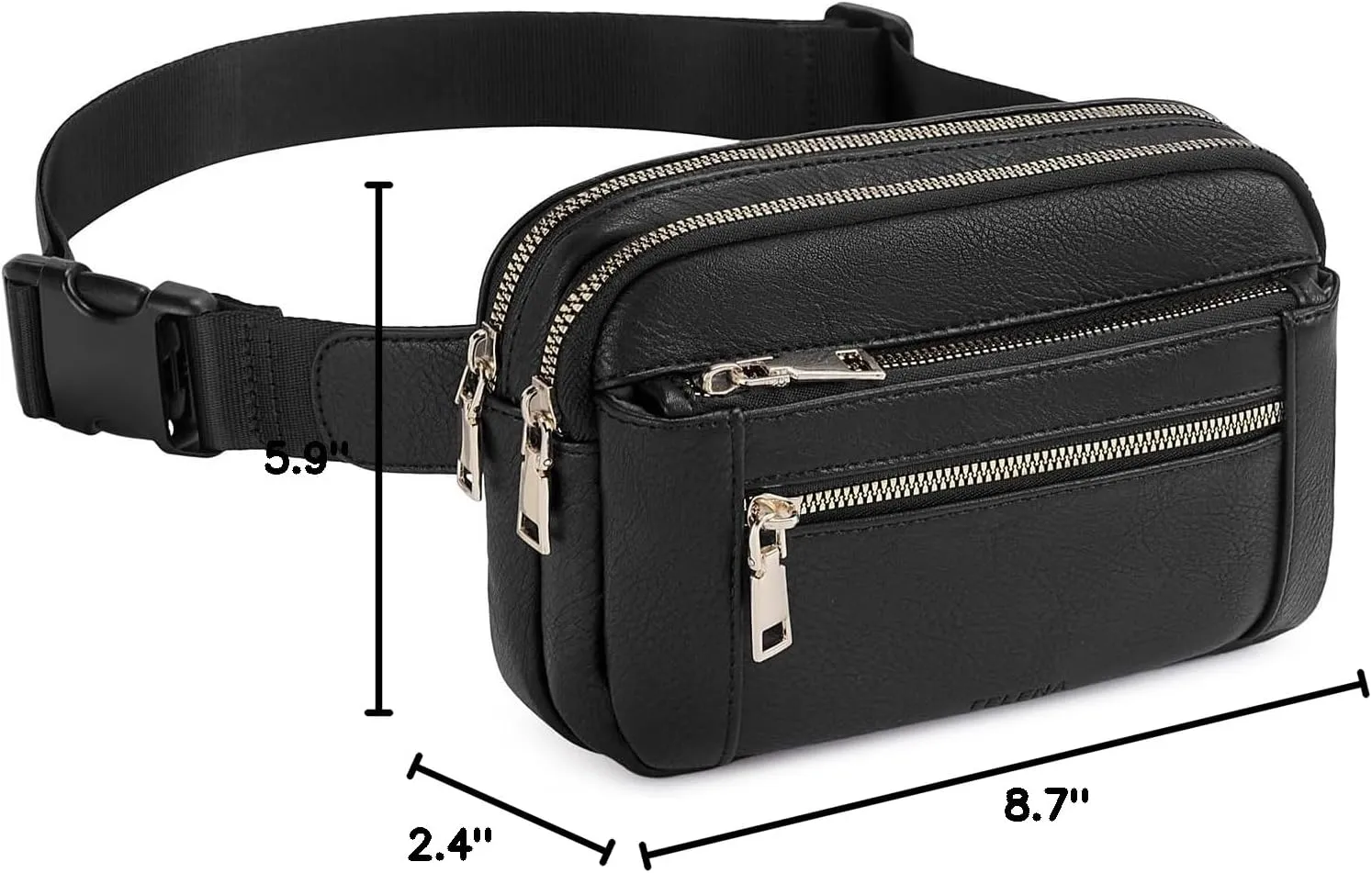 Telena Fanny Packs for Women Cross Body Bag Leather Belt Bag Fashionable Waist Bag with Adjustable Strap Black