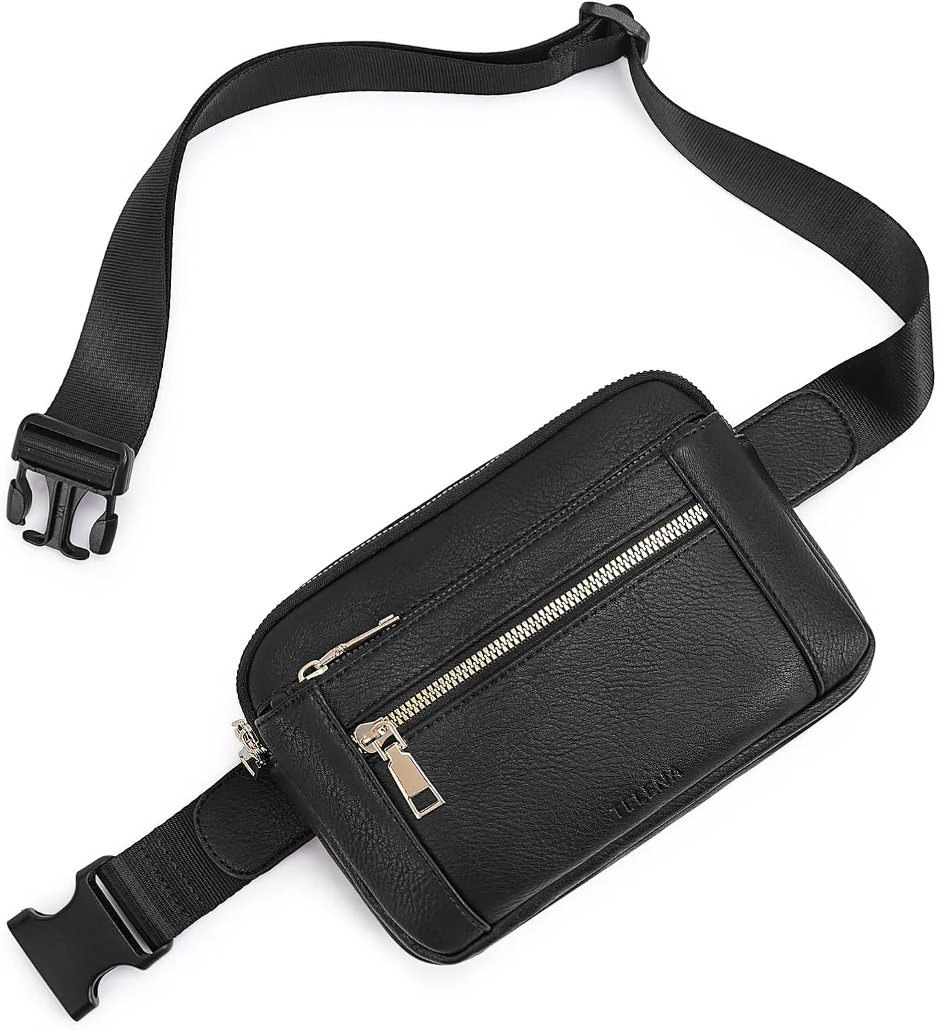 Telena Fanny Packs for Women Cross Body Bag Leather Belt Bag Fashionable Waist Bag with Adjustable Strap Black