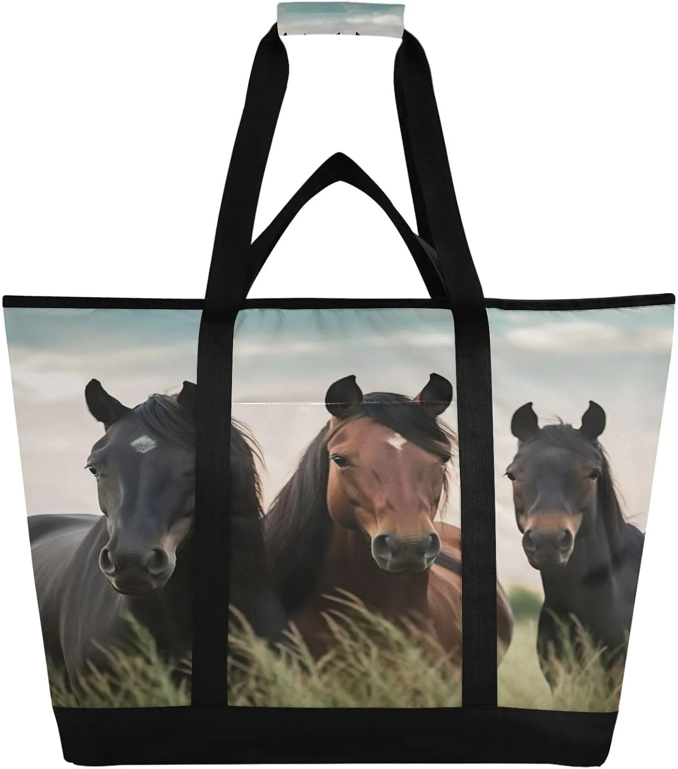 Thought Horse Reusable Insulated Lunchbox Cooler Bag, Leakproof Kitchen Grocery Bag Collapsible Portable Cooler Tote Bag for Picnic, Camping, Office, Travel
