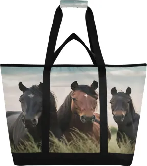 Thought Horse Reusable Insulated Lunchbox Cooler Bag, Leakproof Kitchen Grocery Bag Collapsible Portable Cooler Tote Bag for Picnic, Camping, Office, Travel